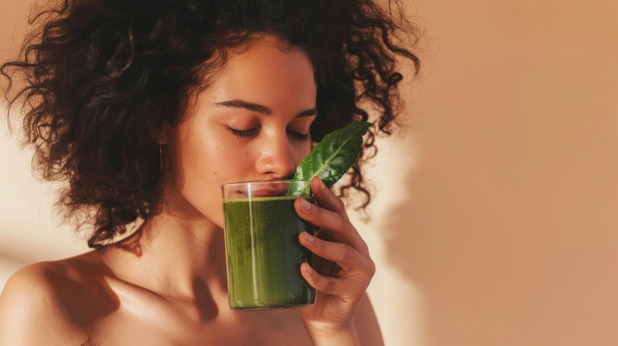 Kadın sabah smoothie içiyor