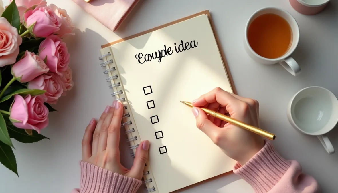 Partnerle birlikte yaratıcı randevu planı yazılan blush tonlu defter