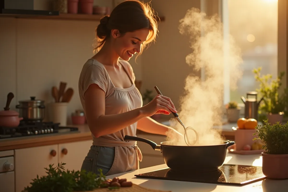 Tek başına kalmanın huzurlu mutfağı Evde tek başına yemek hazırlayan kadının huzurlu anı